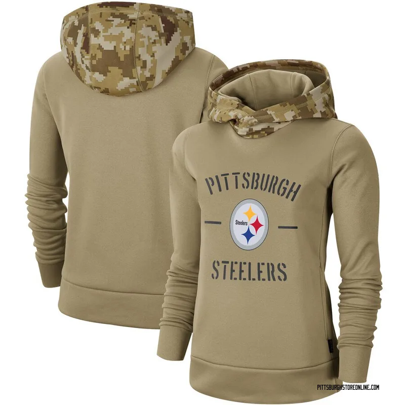 Women's Pittsburgh Steelers Khaki 2019 Salute to Service Therma Pullover Hoodie