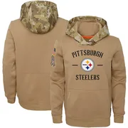 Youth Pittsburgh Steelers Khaki 2019 Salute to Service Therma Pullover Hoodie