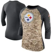 Camo Women's Pittsburgh Steelers Legend /Charcoal Salute to Service 2017 Three-Quarter Raglan Sleeve T-Shirt