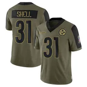 Olive Youth Donnie Shell Pittsburgh Steelers Limited 2021 Salute To Service Jersey