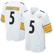 White Youth Cameron Johnston Pittsburgh Steelers Game Jersey